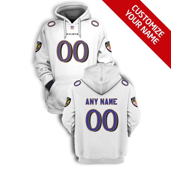 Men's Baltimore Ravens Active Player Custom 2021 White Pullover Hoodie Men's Baltimore Ravens Active Player Custom 2021 White Pullover Hoodie